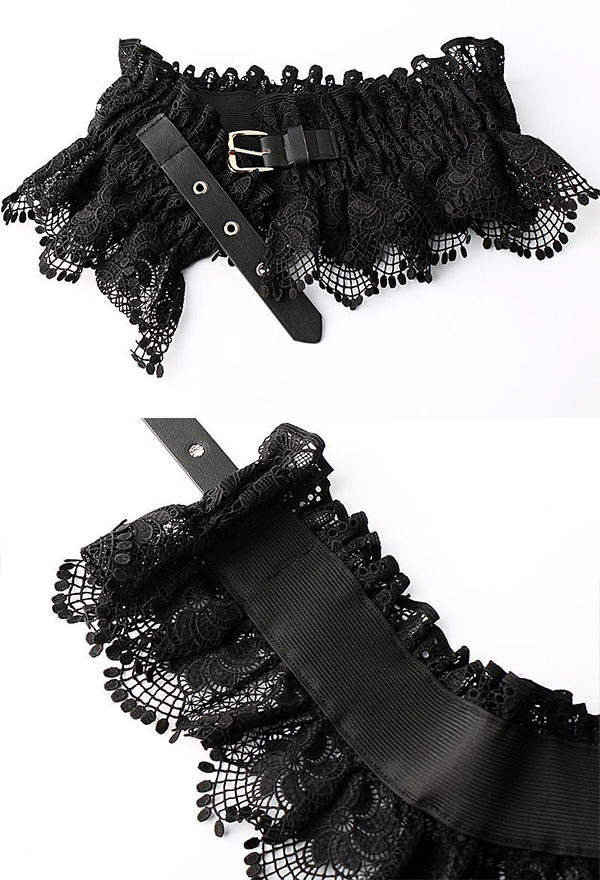Gothic Black Lace Waistband Adjustable Elastic Lace Belt