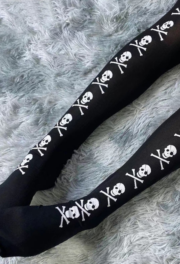 Halloween Gothic Black Skull Pattern Stockings Dark Style Over-the-knee Socks