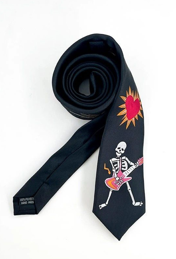 Gothic Dark Punk Style Tie Black Embroidered Tie