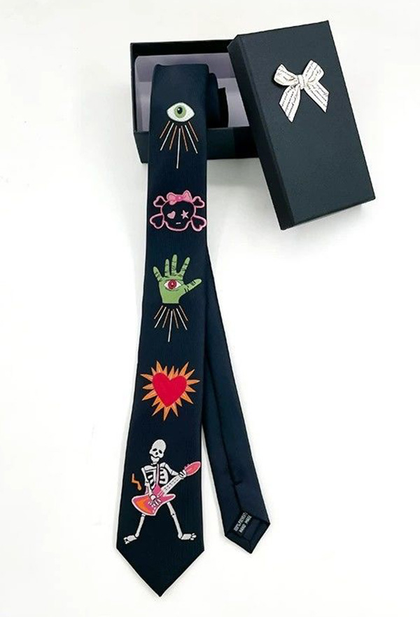 Gothic Dark Punk Style Tie Black Embroidered Tie
