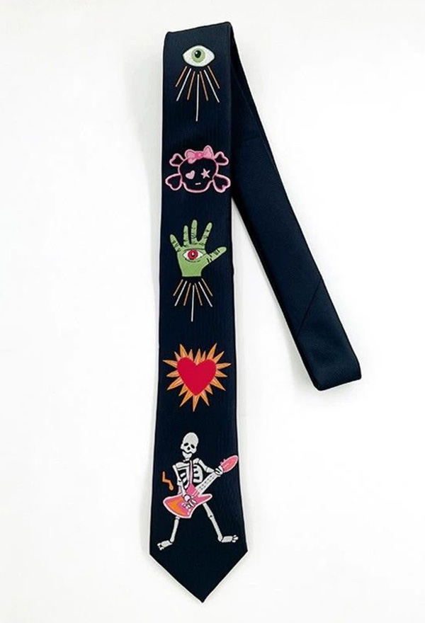 Gothic Dark Punk Style Tie Black Embroidered Tie