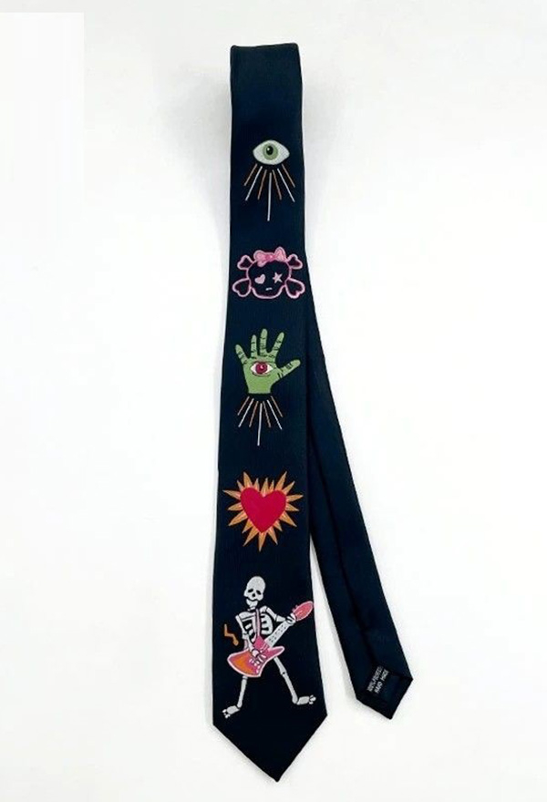 Gothic Dark Punk Style Tie Black Embroidered Tie