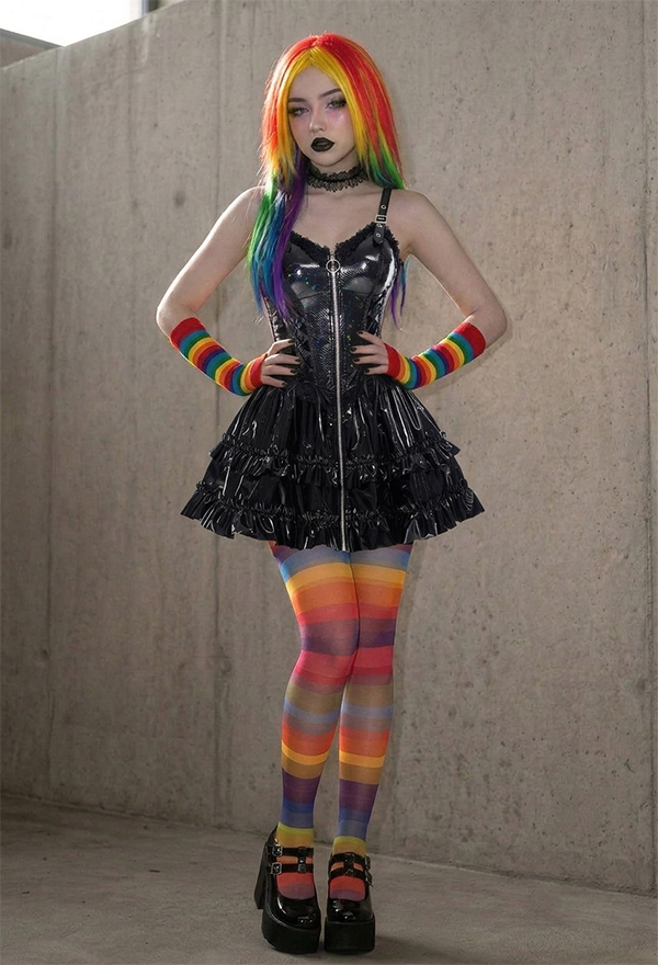 Rainbow Striped Polka Dot Pantyhose Pride Festival Colorful Summer Lightweight Pantyhose