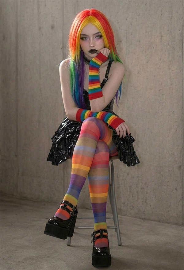 Rainbow Striped Polka Dot Pantyhose Pride Festival Colorful Summer Lightweight Pantyhose