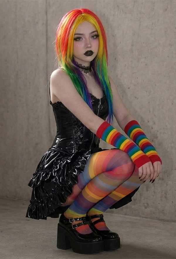 Rainbow Striped Polka Dot Pantyhose Pride Festival Colorful Summer Lightweight Pantyhose