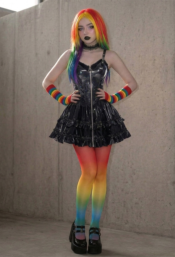Rainbow Striped Polka Dot Pantyhose Pride Festival Colorful Summer Lightweight Pantyhose
