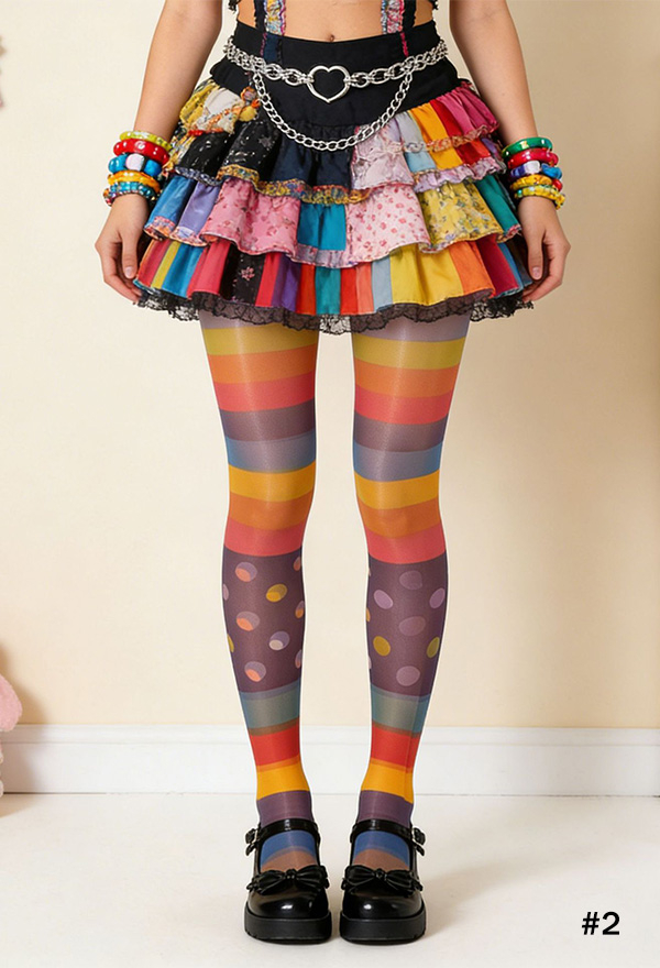 Rainbow Striped Polka Dot Pantyhose Pride Festival Colorful Summer Lightweight Pantyhose