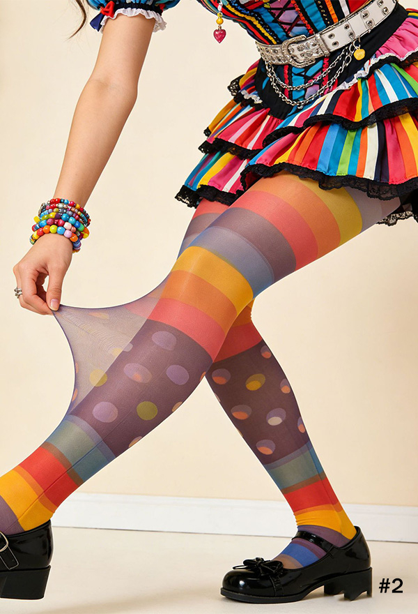 Rainbow Striped Polka Dot Pantyhose Pride Festival Colorful Summer Lightweight Pantyhose