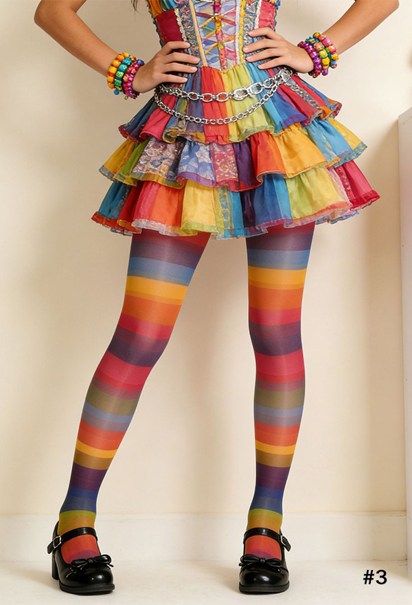 Rainbow Striped Polka Dot Pantyhose Pride Festival Colorful Summer Lightweight Pantyhose