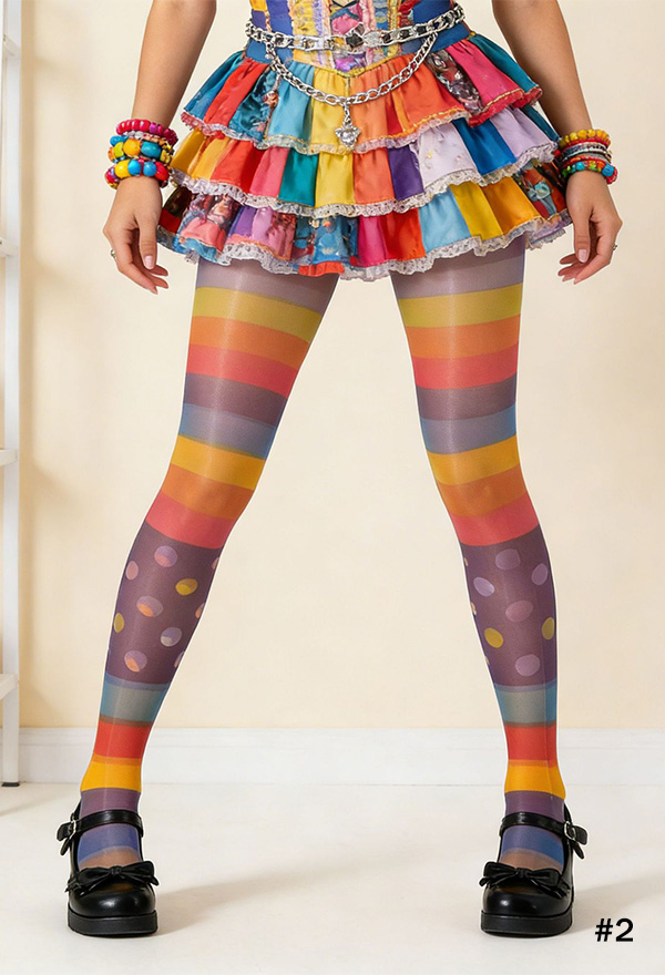 Rainbow Striped Polka Dot Pantyhose Pride Festival Colorful Summer Lightweight Pantyhose