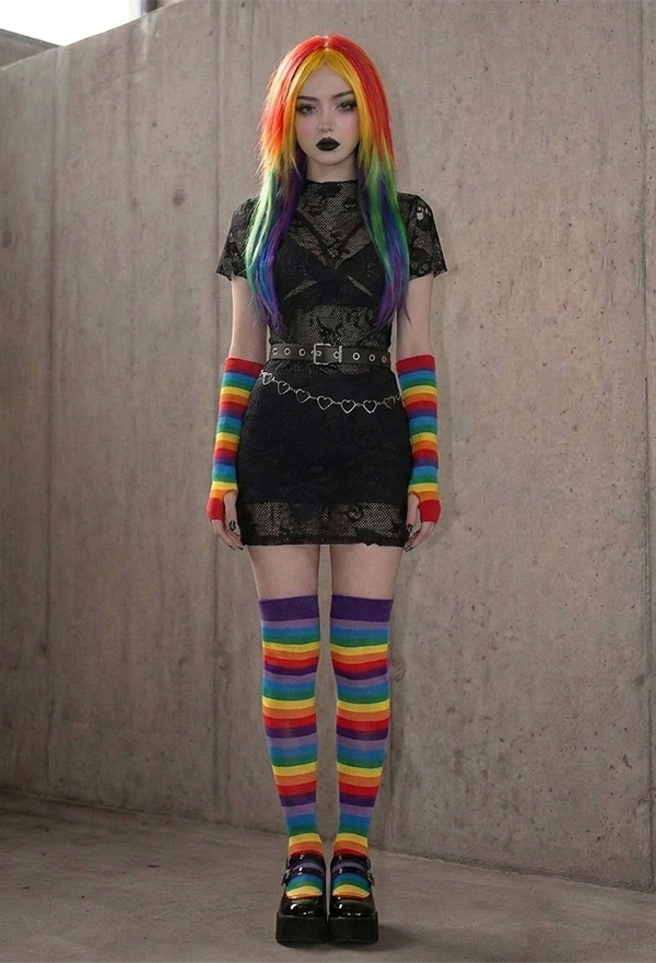 Rainbow Arm Sleeves with Thumb Hole Pride Festival Colorful Striped Arm Sleeves