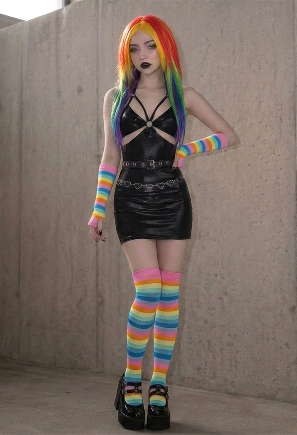 Rainbow Arm Sleeves with Thumb Hole Pride Festival Colorful Striped Arm Sleeves