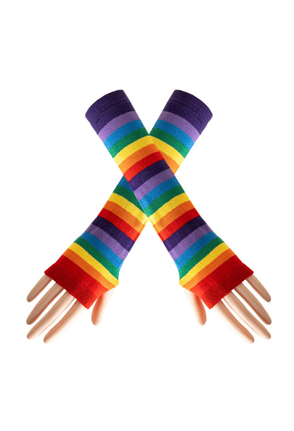Rainbow Arm Sleeves with Thumb Hole Pride Festival Colorful Striped Arm Sleeves