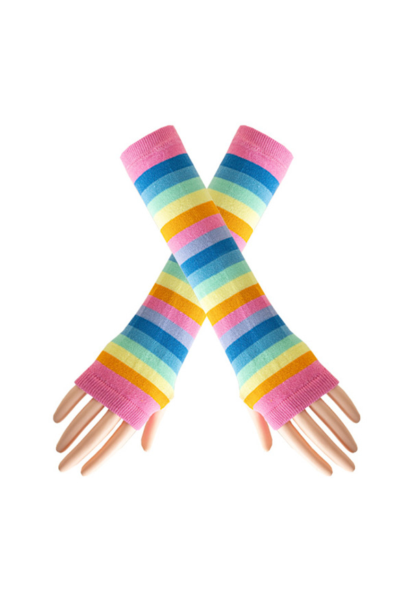 Rainbow Arm Sleeves with Thumb Hole Pride Festival Colorful Striped Arm Sleeves