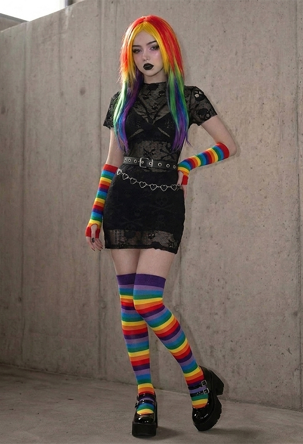 Rainbow Striped Thigh High Socks Pride Festival Colorful Over the Knee Socks Tube Stockings