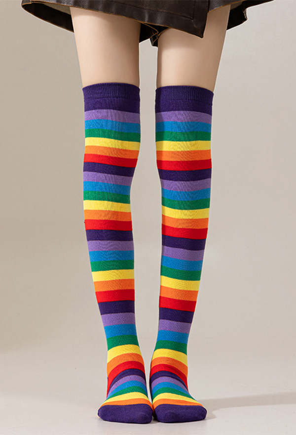 Rainbow Striped Thigh High Socks Pride Festival Colorful Over the Knee Socks Tube Stockings