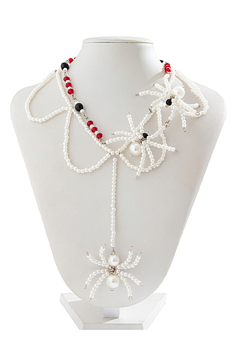 Halloween Gothic Spider-Shaped Beaded Necklace Dark Punk Style Multi-Strand Necklace Clavicle Chain