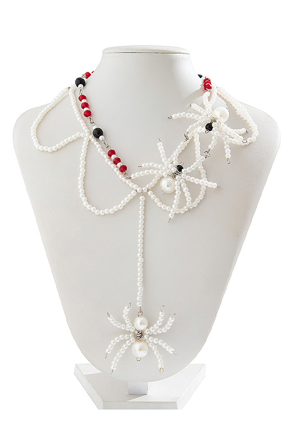 Halloween Gothic Spider-Shaped Beaded Necklace Dark Punk Style Multi-Strand Necklace Clavicle Chain