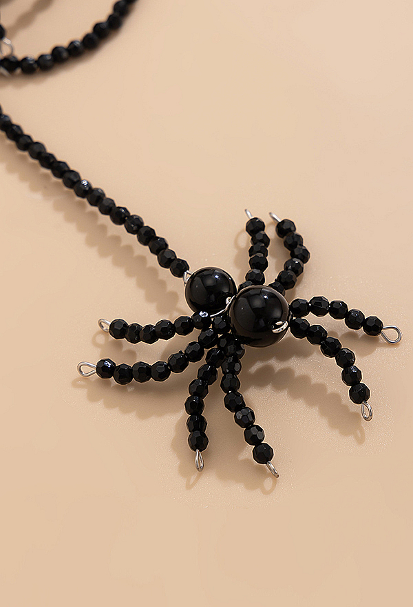 Halloween Gothic Spider-Shaped Beaded Necklace Dark Punk Style Multi-Strand Necklace Clavicle Chain