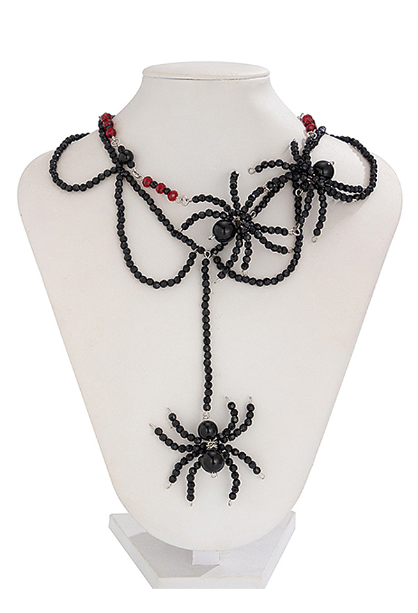 Halloween Gothic Spider-Shaped Beaded Necklace Dark Punk Style Multi-Strand Necklace Clavicle Chain