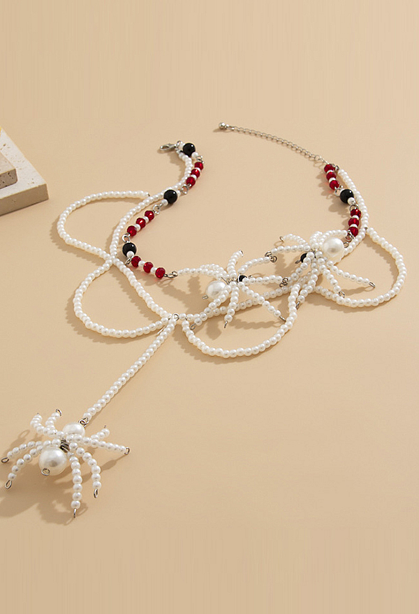 Halloween Gothic Spider-Shaped Beaded Necklace Dark Punk Style Multi-Strand Necklace Clavicle Chain
