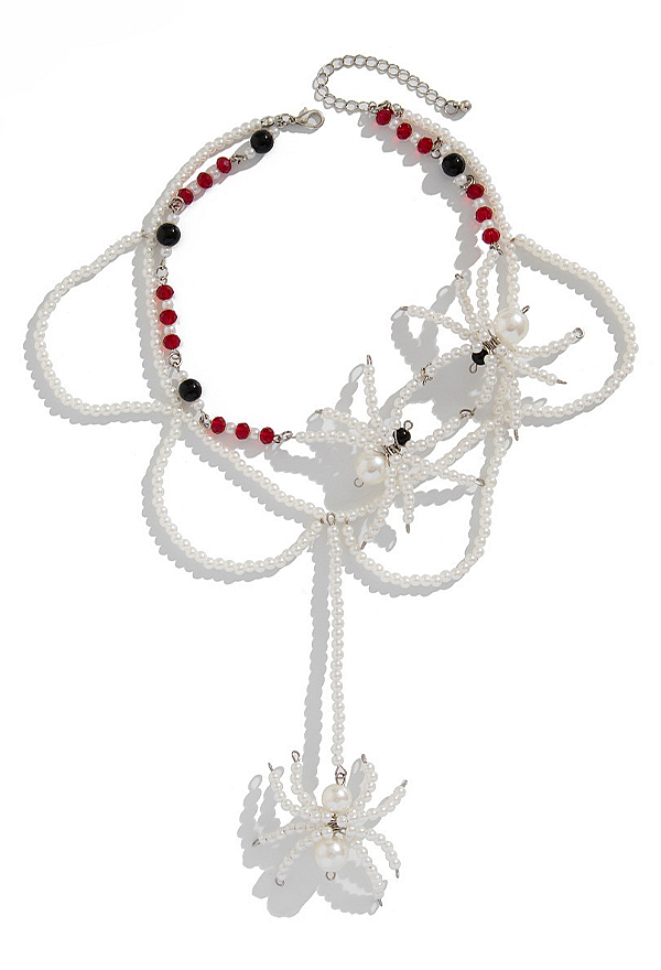 Halloween Gothic Spider-Shaped Beaded Necklace Dark Punk Style Multi-Strand Necklace Clavicle Chain