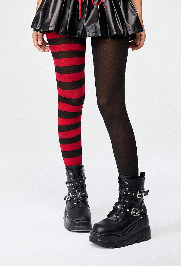 Halloween Gothic Asymmetrical Half and Half Tights Dark Punk Solid and Striped Mismatched Pantyhose
