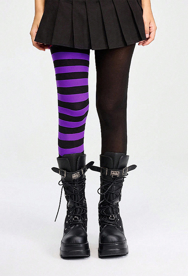 Halloween Gothic Asymmetrical Half and Half Tights Dark Punk Solid and Striped Mismatched Pantyhose