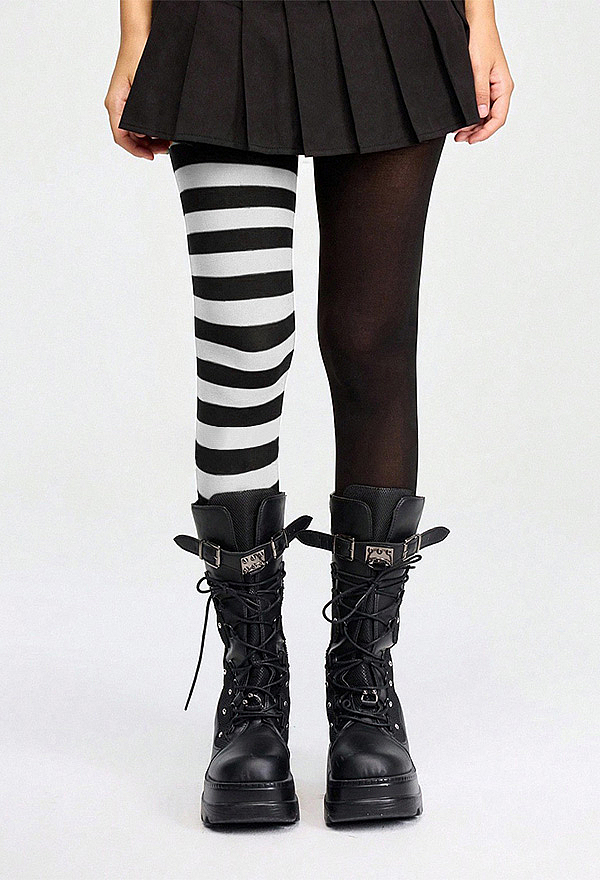 Halloween Gothic Asymmetrical Half and Half Tights Dark Punk Solid and Striped Mismatched Pantyhose