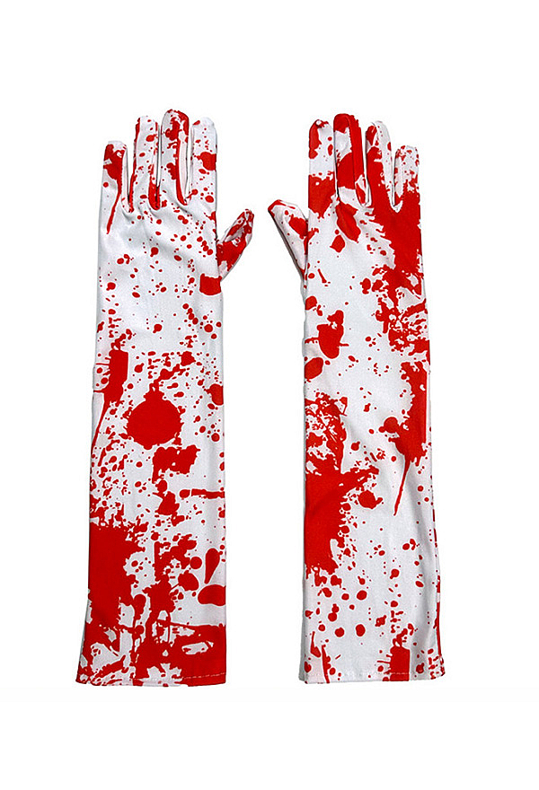 Halloween Gothic White Blood Splatter Print Pantyhose with Gloves