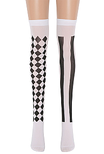 Cosplay Costume Halloween Gothic Asymmetrical Half and Half Over-the-Knee Socks Clown Socks Checkered and Striped Mismatched Thigh-high Stockings