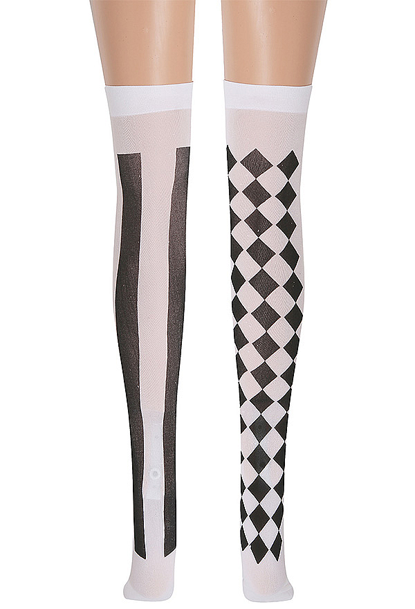 Cosplay Costume Halloween Gothic Asymmetrical Half and Half Over-the-Knee Socks Clown Socks Checkered and Striped Mismatched Thigh-high Stockings