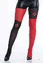 Jester Style Black and Red Tights Asymmetrical Block Pantyhose with Diamond Print