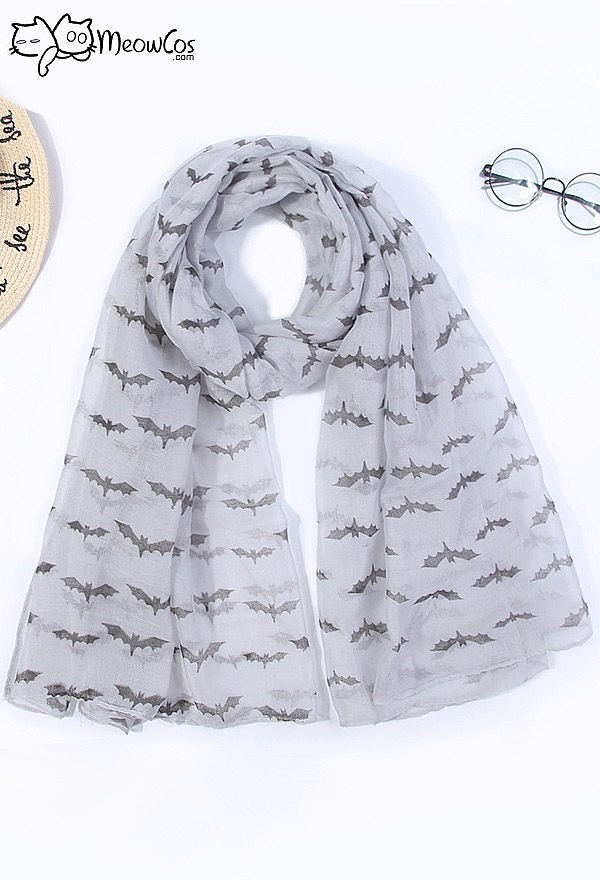 Meowcos.com Multi-Color Halloween Style Scarf Bat Print Lightweight Shawl wrap