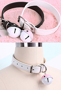 Gothic Choker Cute PU Leather Bell Necklace with Chain