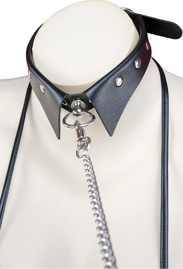 Gothic Maid Choker Black PU Necklace with Chain