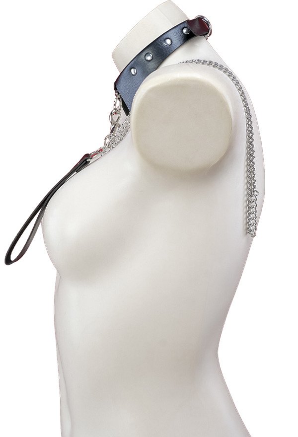Gothic Maid Choker Black PU Necklace with Chain