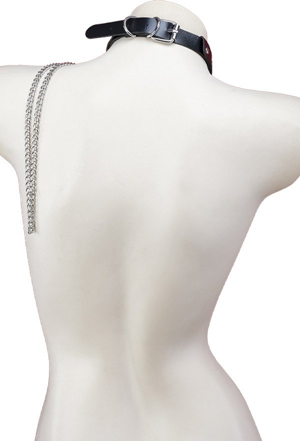 Gothic Maid Choker Black PU Necklace with Chain