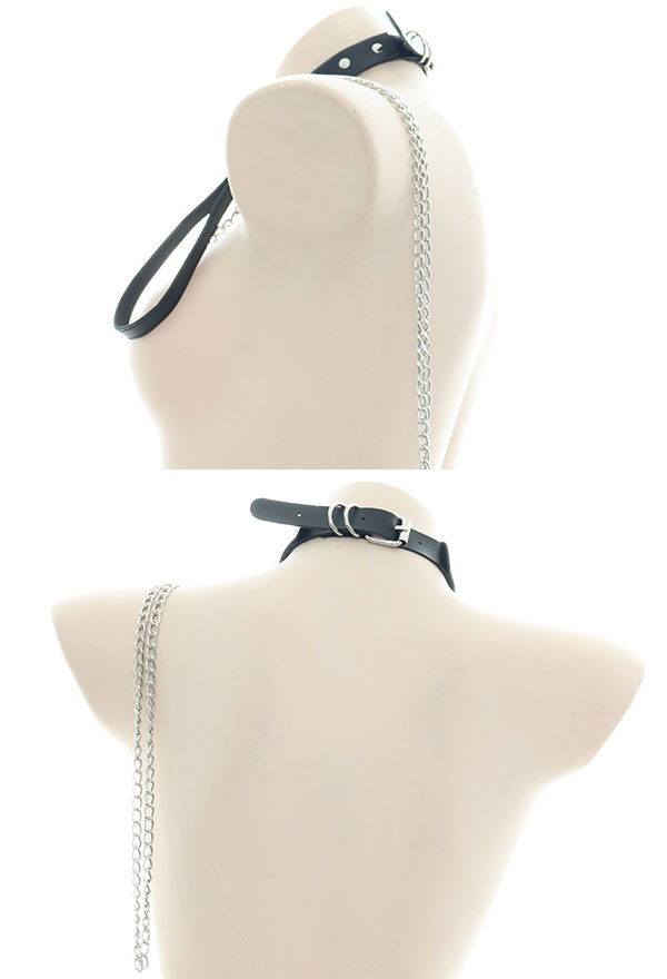 Gothic Maid Choker Black PU Necklace with Chain