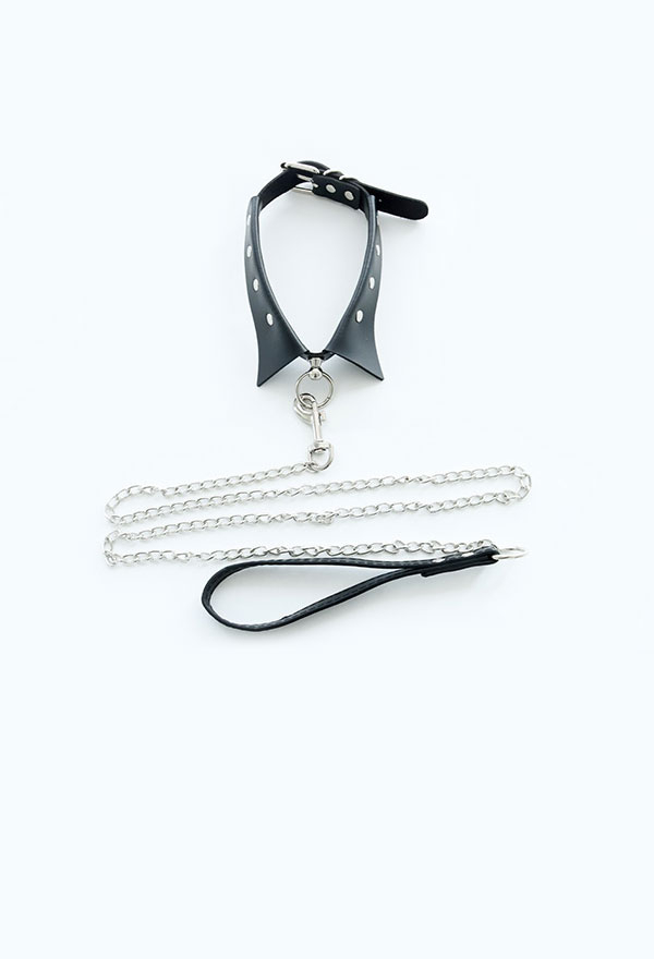 Gothic Maid Choker Black PU Necklace with Chain