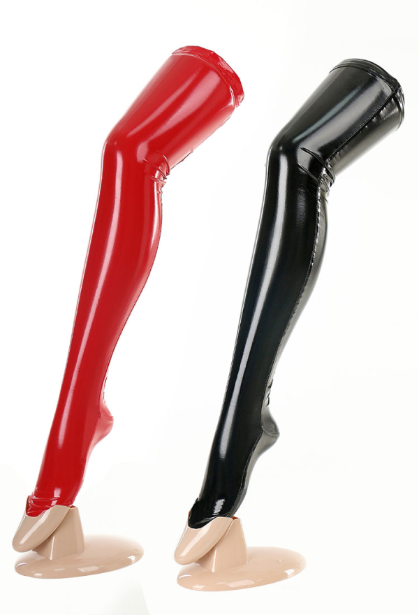 Sexy Lingerie Accessory Black Thigh High Stockings Shiny PU Leather Over Knee Socks