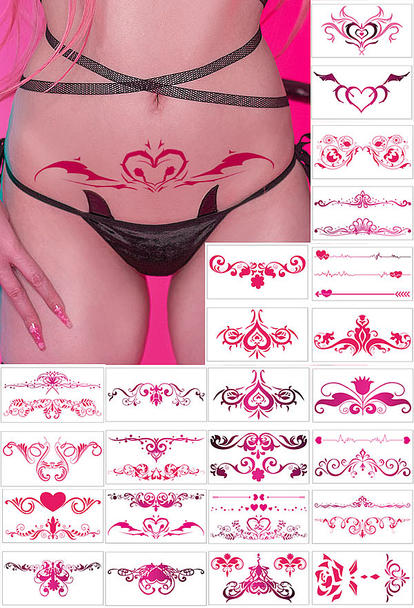 Allure Love Halloween Sexy Pink Waterproof Temporary Body Tattoo Stickers 24 Sheets