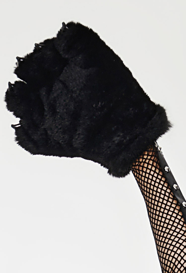 Black White Kawaii Furry Paw Gloves Animal Claws Short Fluffy Gloves Cosplay Accessory