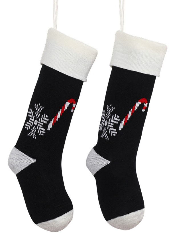 Christmas Gothic Unique Knit Stockings Dark Style Snow Flakes Print Hanging Stocking Gifts for Family Xmas Party ( 18inch)
