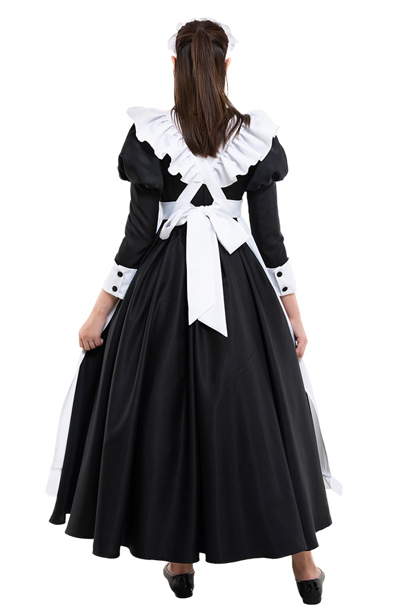Gothic Victorian Fancy Maid Dress Retro Style Black and White Ruffle Decorated Servant Long Dress Halloween Costume Gothic Victorian Fancy Maid Dress Retro Style Black and White Ruffle Decorated Servant Long Dress Halloween Costume