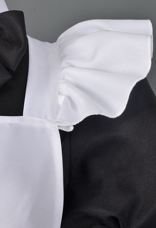 Gothic Victorian Fancy Maid Dress Retro Style Black and White Ruffle Decorated Servant Long Dress Halloween Costume Gothic Victorian Fancy Maid Dress Retro Style Black and White Ruffle Decorated Servant Long Dress Halloween Costume