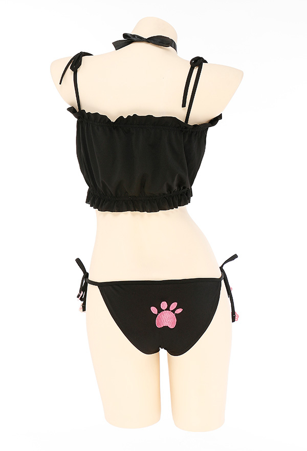 Kawaii Cat Girl Lingerie Set Black Sexy Soft Fabric Two Piece Bikini Set