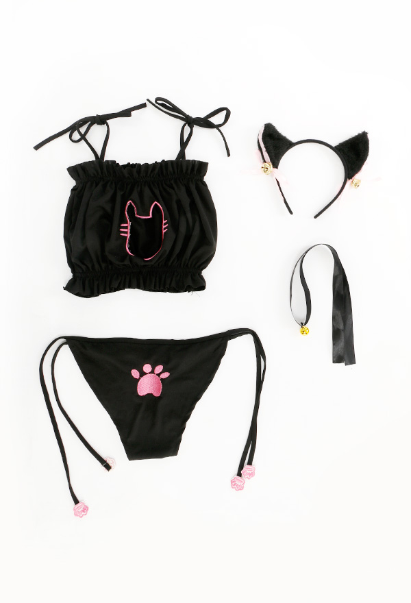 Kawaii Cat Girl Lingerie Set Black Sexy Soft Fabric Two Piece Bikini Set