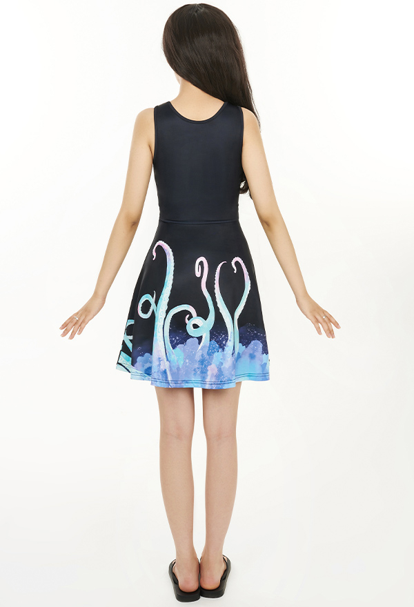 Women Gothic Black Pastel Tentacle Print Tank Dress for Summer Women Gothic Black Pastel Tentacle Print Tank Dress for Summer