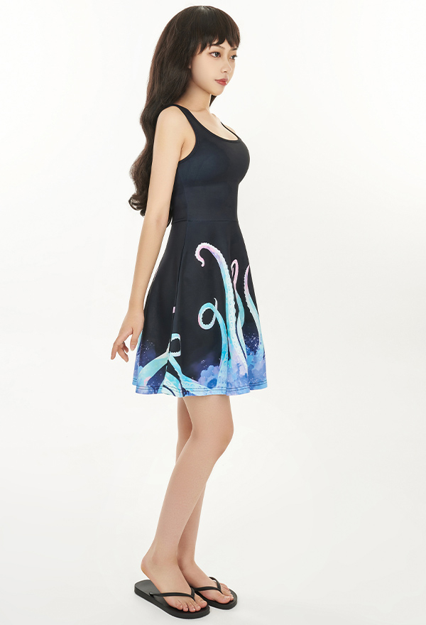 Women Gothic Black Pastel Tentacle Print Tank Dress for Summer Women Gothic Black Pastel Tentacle Print Tank Dress for Summer